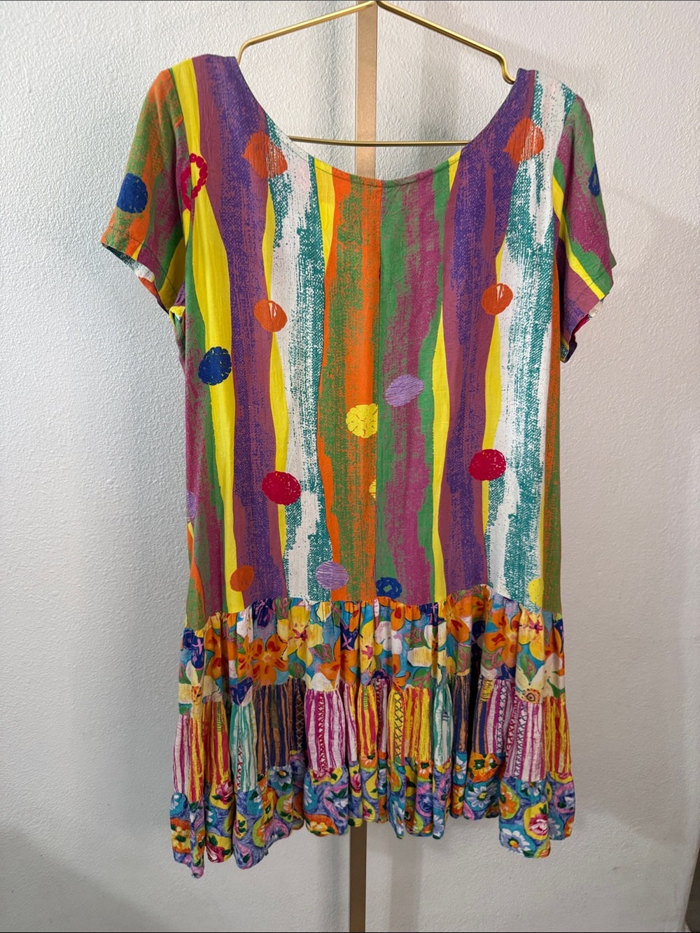 JAMS WORLD- Colorful Multistripe Floral Mini Dress - Vibrant Rainbow Print-LARGE - Picture 5 of 6